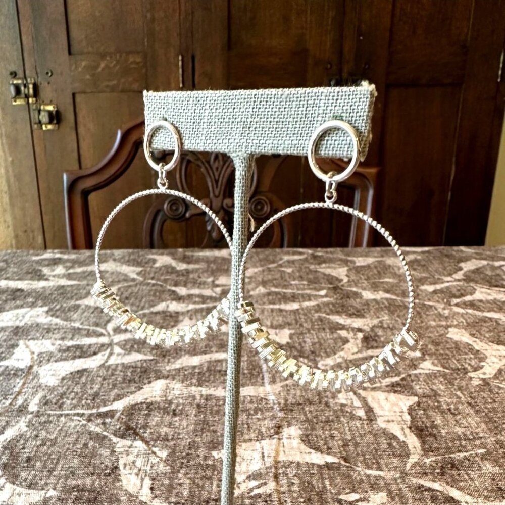 Silver-Tone Hoop Earrings By Park Lane Jewelry "Echo" Dangling Beaded Detail - Picture 7 of 7